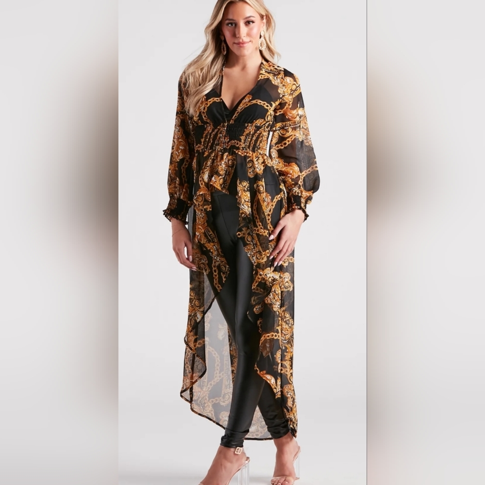 Status Chain Print Chiffon Duster